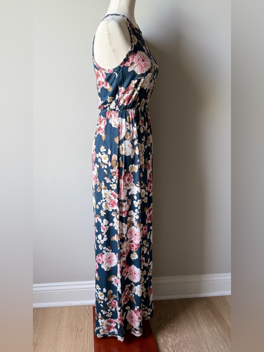 Papermoon Teal Maxi Dress with Pink & Cream Floral Print - Picture 3 of 5